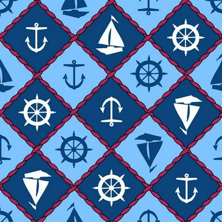 Springs Creative Ship Ahoy Nautical Lattice Blue Fabric