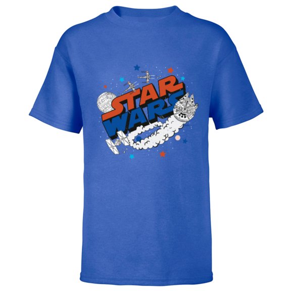 Star Wars Millennium Falcon X-Wing and Death Star Americana - Short Sleeve T-Shirt for Kids - Customized-Royal