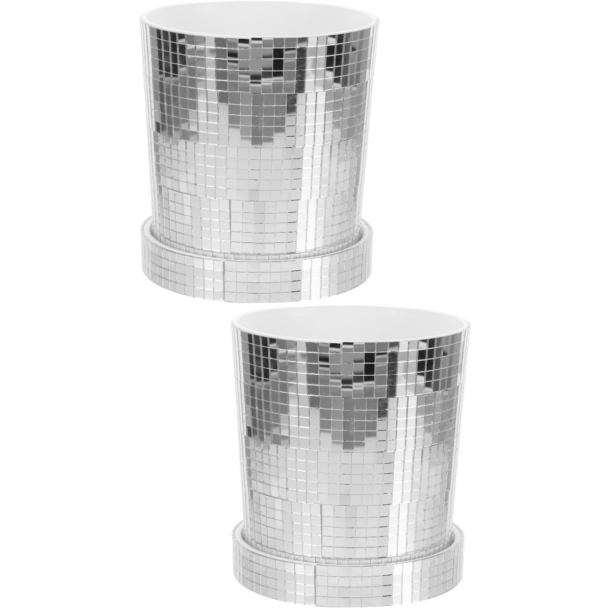 Set of 2 Plant Planting Pot Gardening Flowerpots Wall Vase Plants Mirror Planter Silver