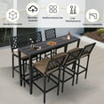 thumbnail image 7 of 7-Piece Outdoor Patio Bar Set, Bar Height Patio Dining Set, Weather-Resistant Bistro Counter Pub Set with Cushions & Slatted Tabletop for Backyard (Black, 63" Table and 6 "X stools), 7 of 7