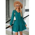thumbnail image 4 of Autumn And Winter New V-neck Solid Color Splicing Long-sleeved Loose Dress For Women, 4 of 8