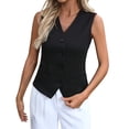 thumbnail image 2 of Favoffer Womens Sleeveless Vest V Neck Button Tank Solid Color Decor Pocket Loose Casual Summer Layering Lightweight Outdoor Summer Vacation, 2 of 5