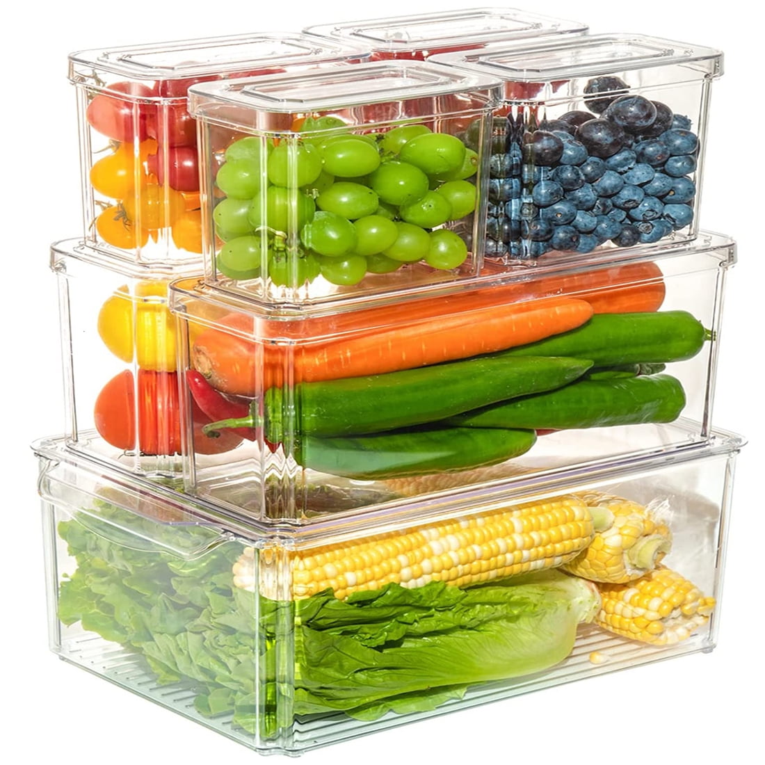 Annvchi Fridge Organizer with Lid (7 Pieces), Stackable Storage Fridge