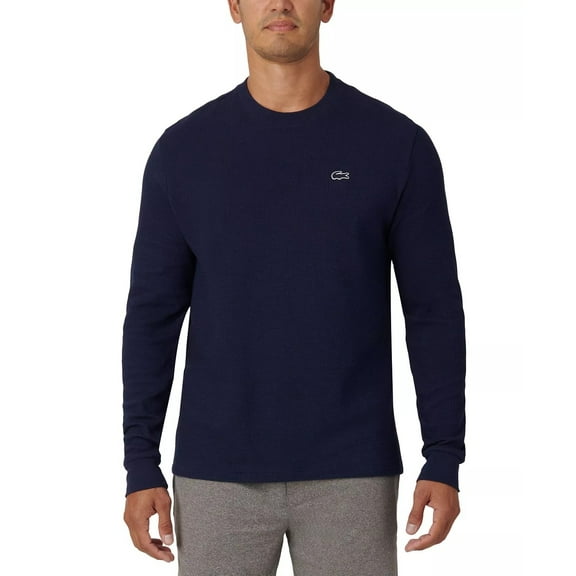 Lacoste Mens Relaxed Fit Waffle Knit Thermal Sleep Shirt Blue 2XL