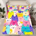 thumbnail image 2 of Homewish Colorful Cats 3pcs Twin Sheet Sets for Preppy Kids Child,Cartoon Animal Twin Fitted Sheet,Kawaii Pet Breathable Flat Sheet,Super Cozy Room Decor, 2 of 7