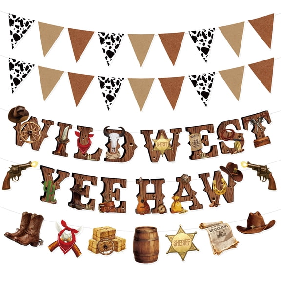 Sinekong Western Party Banners, Wild West Pennant and Cowboy Bandana Banner Hanging Decor for Cowboy Birthday Party Supplies