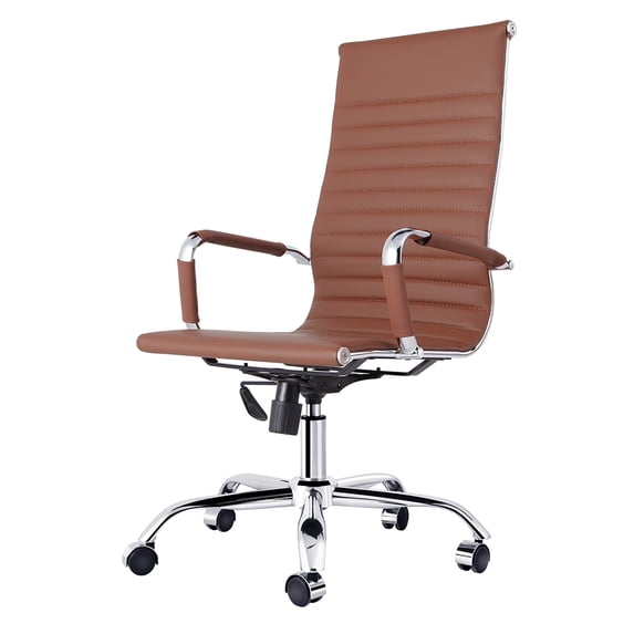 Office Chair, Ergonomic Office Chair with PU Leather & Iron Frame, High Back Chair, Brown