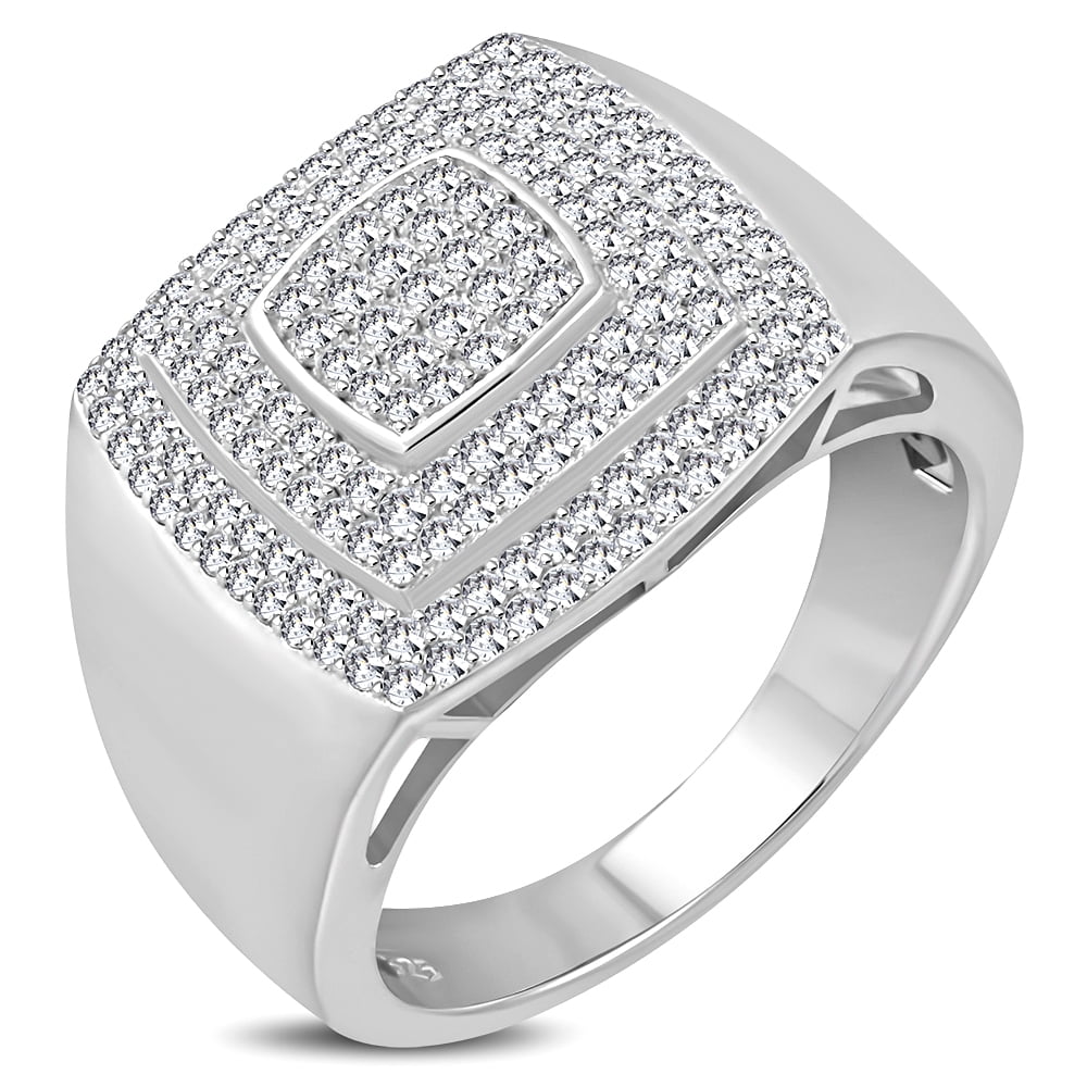 Details about   925 Sterling Silver Men's Silver-tone Micro Pave CZ Square Signet Style Ring 