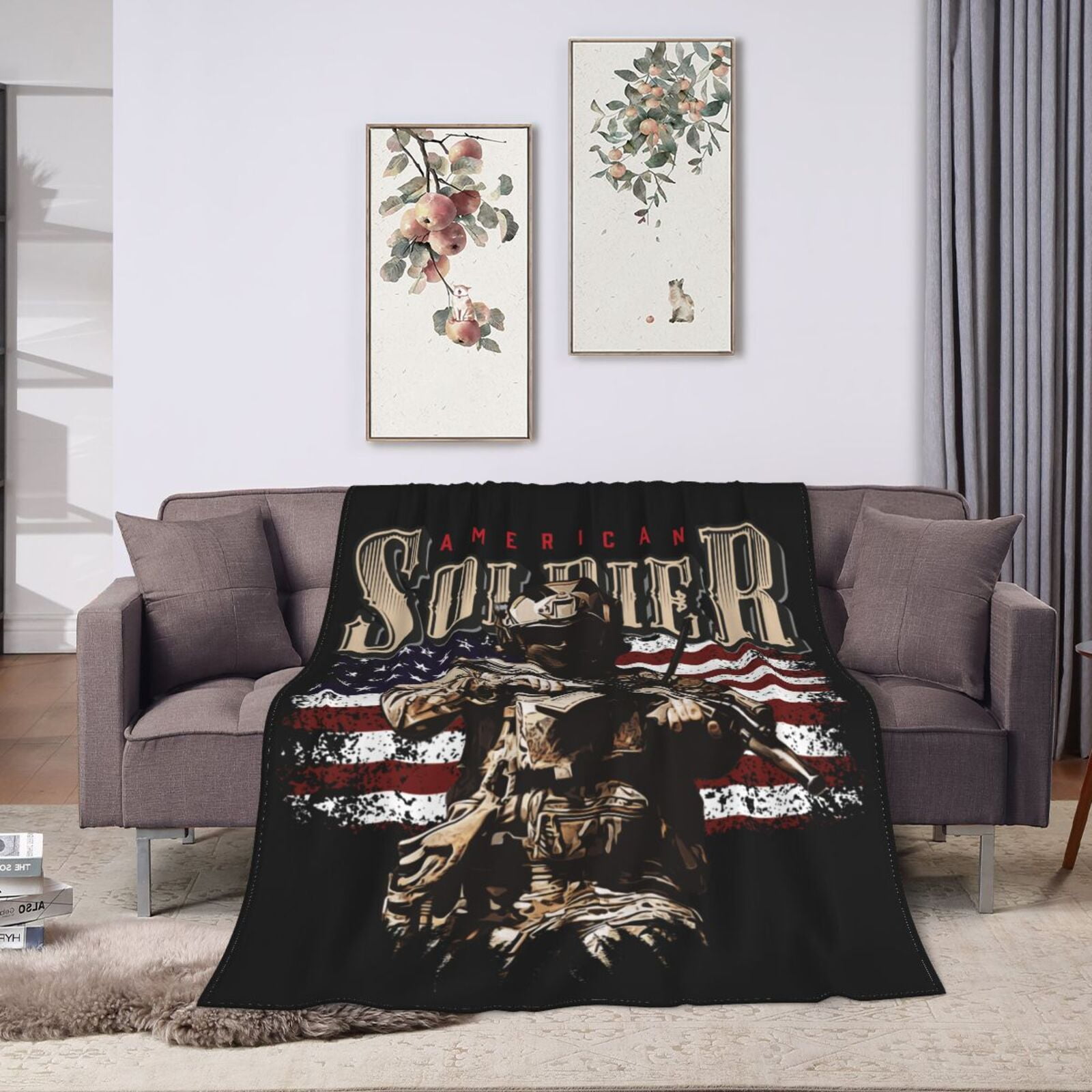 ZNDUO American Soldier Flag Pattern Throw Blanket, Lightweight Cozy Soft Throw Blanket for Couch