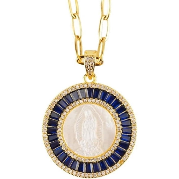 Mother Of Pearl Lady Guadalupe Scapular Necklace Medal Necklace,Cadena Virgen De Guadalupe 14K Gold Plated