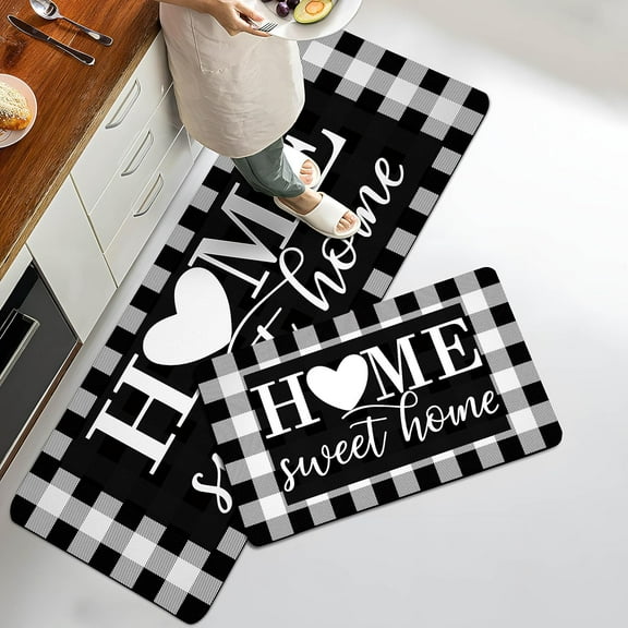 Black and White Anti Fatigue Kitchen Rugs Buffalo Plaid Kitchen Mats for Floor Farmhouse Quotes Cushioned Kitchen Rug Non Slip Comfort Standing Mats for Kitchen Sink, 17.3x28 17.3x47 Inch
