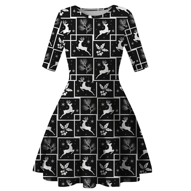 Round Neck Print Dress Christmas Digital Alphabet Autumn Dress With Sleeves Fashion Ladies Skirt Walmart Com