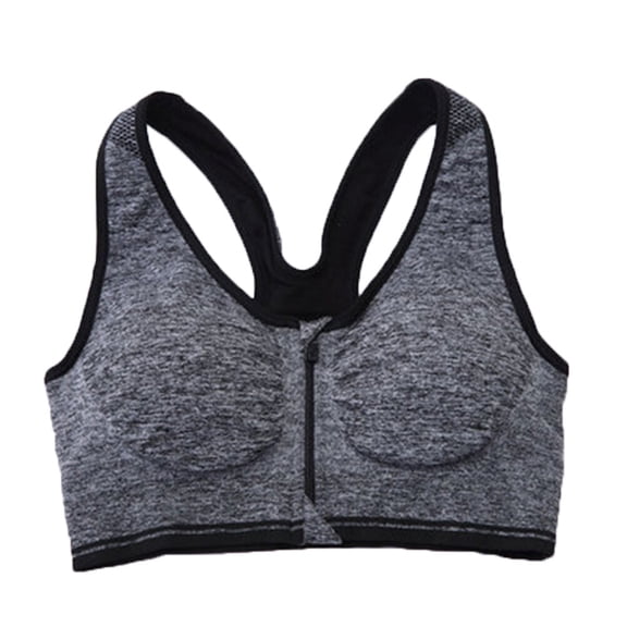 Masteelf Women's Front Zipper Closure Sports Bra Padded Wirefree Crop Running Bra Size XL (Gray)