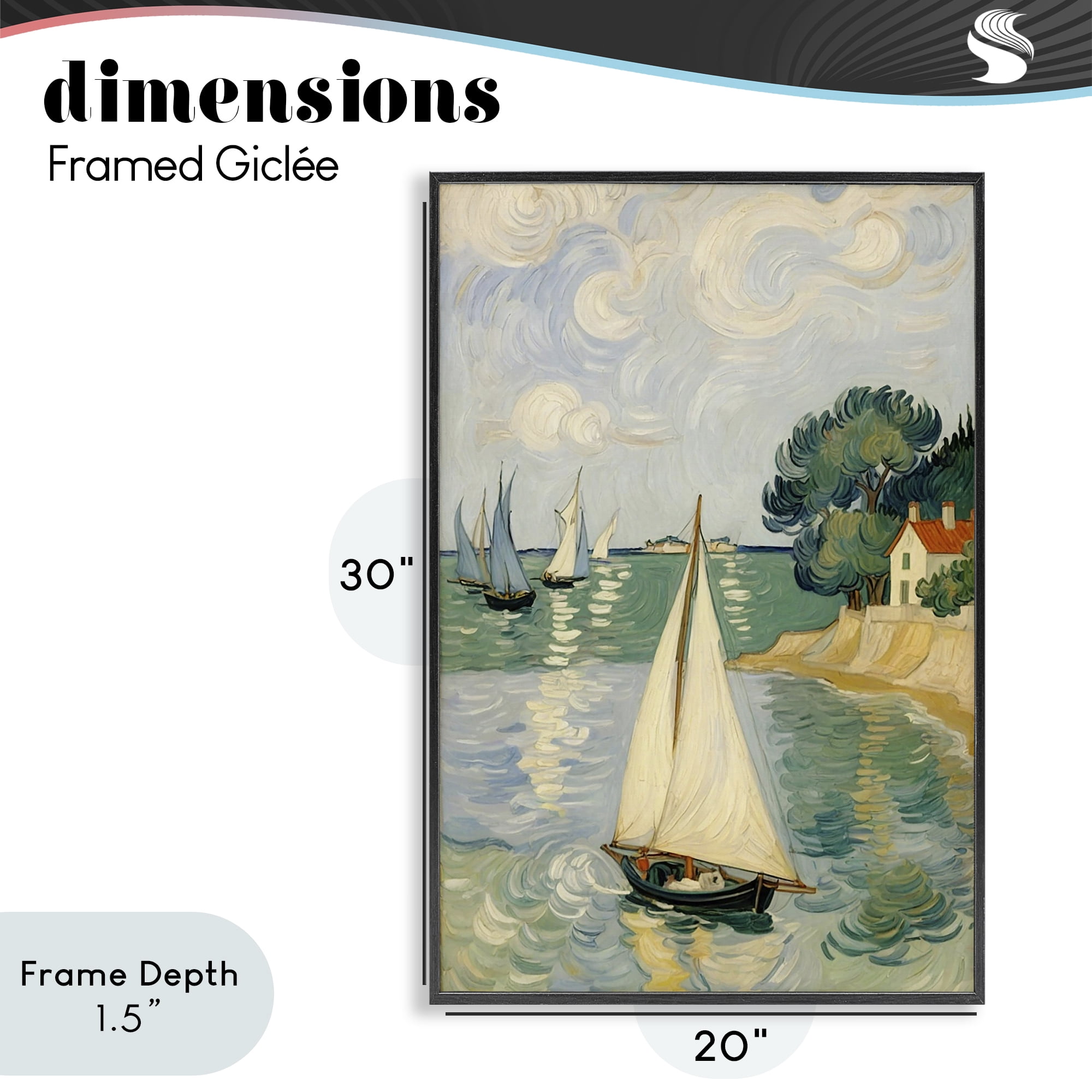 Stupell Industries Coastal Sailboats Under Swirling Clouds Black Framed Giclee Art, design by Angie Hawke