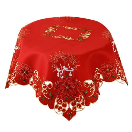 

DTYUIER Christmas Embroidered Table Cloth Hollow-Out Round TableCloth for Restaurant Dinning Xams Party Banquet Events 33 Inch