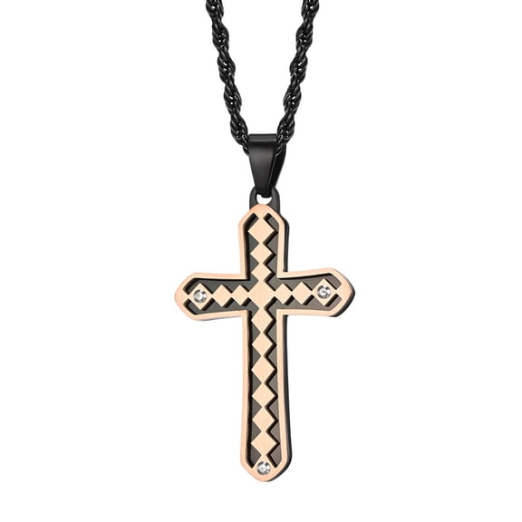Metaljc Stainless Steel Cross Pendant Necklace for Men, 24" Chain, Religious Jewelry Gift