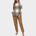 thumbnail image 1 of Conjunto de pijama informal de invierno para mujer, de doble cara, con cuello redondo estampado, manga larga, top anudado a mano, pantalones con cordón ajustable, ropa de casa, blusa de poliéster., 1 of 7
