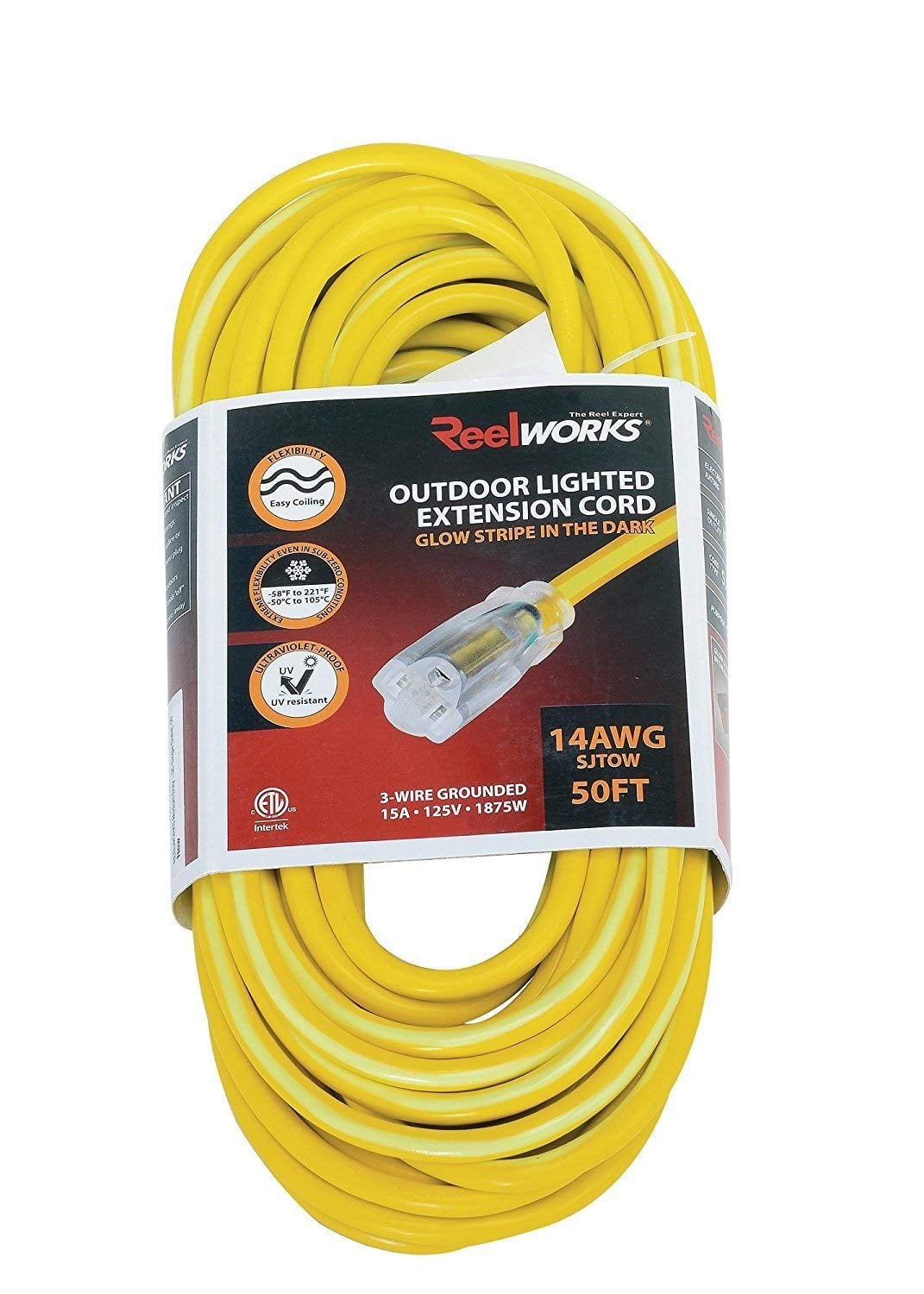 REELWORKS Heavy Duty 50 FT Long Extension Cord For Indoor and Outdoor