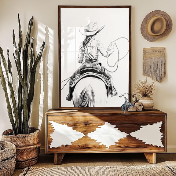 Cowgirl Horse Print, Vintage Western Art, Rodeo Decor Home Decor #2967, Unframed Poster Size 8x12