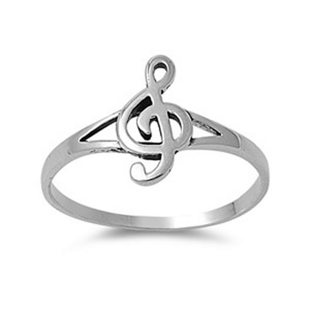 Sterling Silver Women's Treble Clef Note Music Singing Ring Band 12mm Size 2