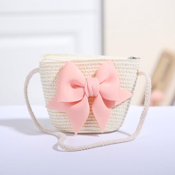 Sweet Bow Kids Shoulder Bag Handmade Woven Summer Handbag Straw Basket Boy Girl Baby Coin Purse Wallet Children Messenger Bags LZDXD