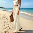 thumbnail image 4 of ZHYou No Boundarie Women's Wide Leg Pants Ruffle High Waist Drawstring Lightweight Flowy Loose Casual Full Length Trousers,Beige,Size 2XL, 4 of 6
