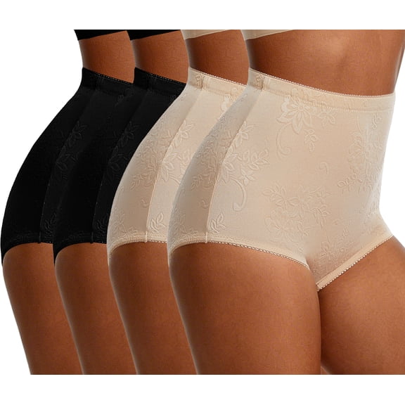 GAI YI Plus size Women's Briefs Coverage Underwear Jacquard Ladies Panties for Women Women's High-Waist Light Tummy Control Girdle Panties 2Black 2Skin 3XL