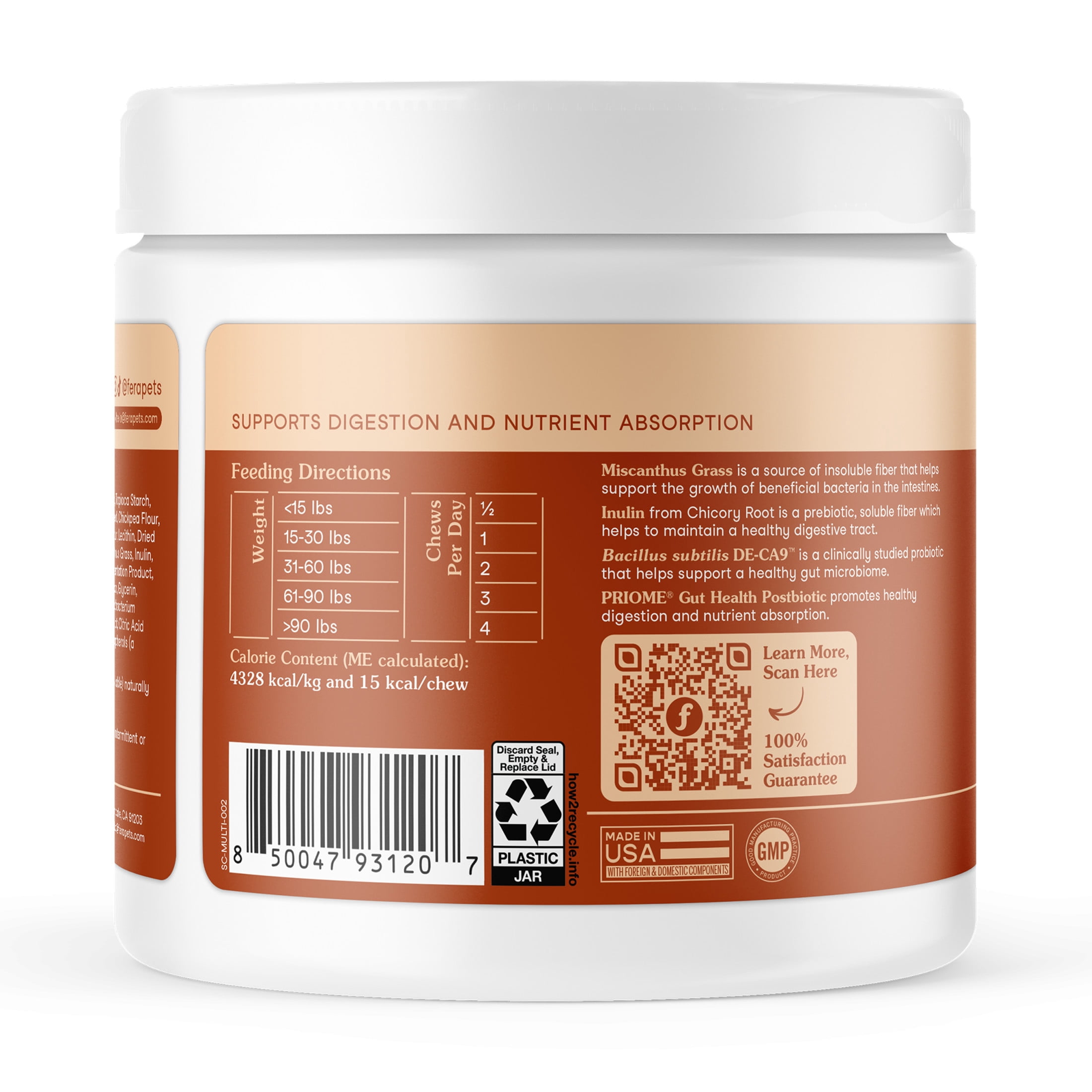 Fera Pets Dog Probiotic Chews for Digestive & Immune Health - With Prebiotics and Postbiotics - 90 Soft Chews