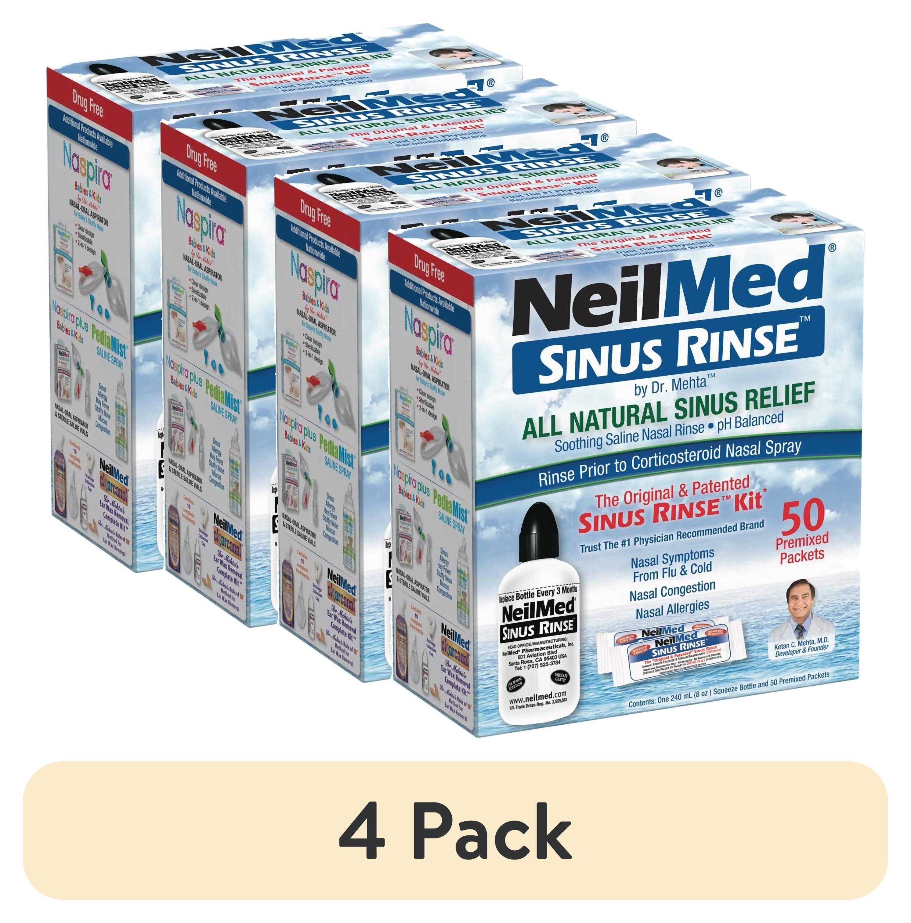 (4 pack) Neilmed Sinus Rinse Kit - All Natural Soothing Nasal Rinse - 1 Kit, 50 Packets