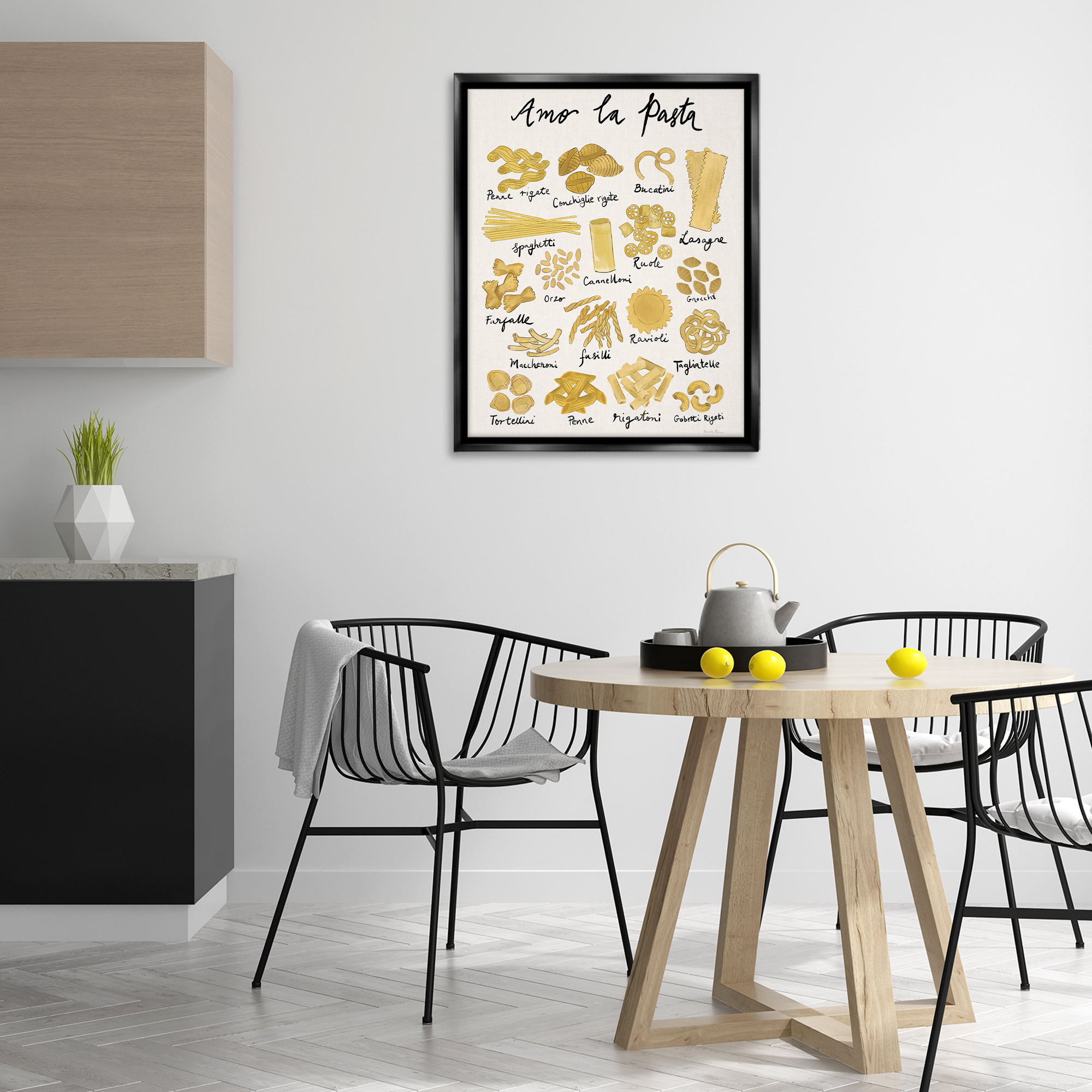 Stupell Industries Amor La Pasta Chart Food & Beverage Painting Black Floater Framed Art Print Wall Art, 25 x 31
