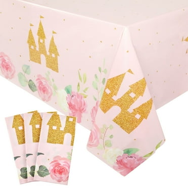 3 Pack Princess Tablecloths for Princess Birthday Party Decorations, Plastic Table Cover (54 x 108 In)