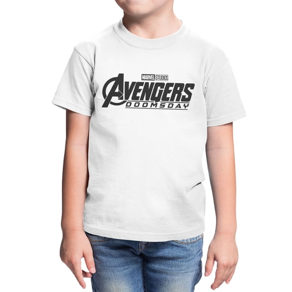 Marvel Avengers Doomsday Youth Logo Black White T-Shirt (White, XS-XL)