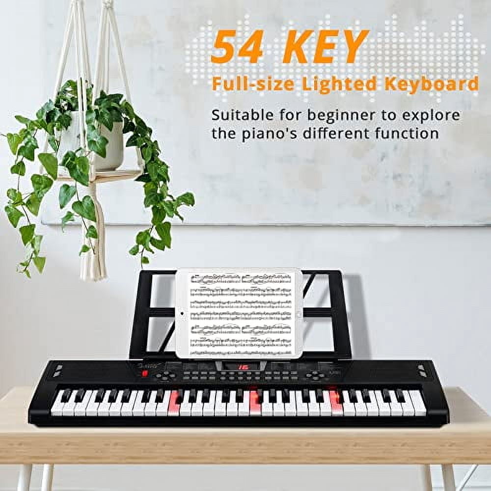GLARRY 54 Lighted Keys Electric Keyboard Piano for Beginners Portable Music Keyboard Baby with Music Stand, Microphone, Power Supply, Headphone