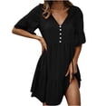 thumbnail image 1 of Robes d'Été Décontractées pour Femmes à Volants Manches Courtes à Volants Coupe Ample Mini Robe de Plage Vacances, 1 of 7