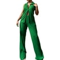 thumbnail image 1 of Txlixc Conjunto casual de 2 piezas para mujer, sin mangas, con botones, camisa plisada y pantalones Txlixc Moda, 1 of 9