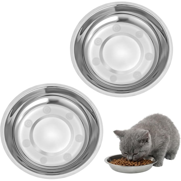 2 count Stainless Steel Bowls, Friendly Metal Dishes, Shallow Wide Dishes, Flat Bowls, Bowls for Water and Dry for Cats Kittens Small Dogs