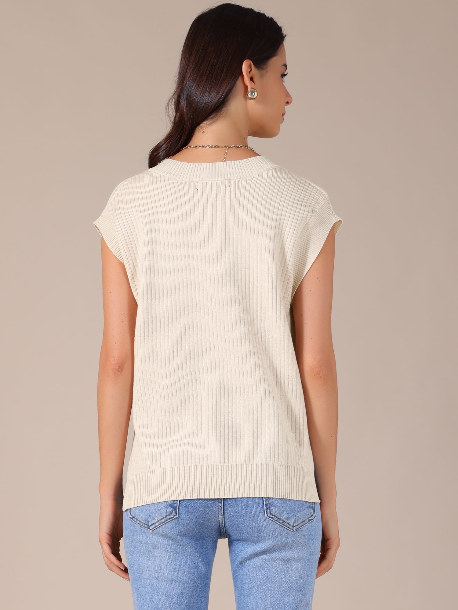 DARING DIVA Women's V Neck Ribbed Knit Sleeveless Pullover Sweater Vest XL Apricot