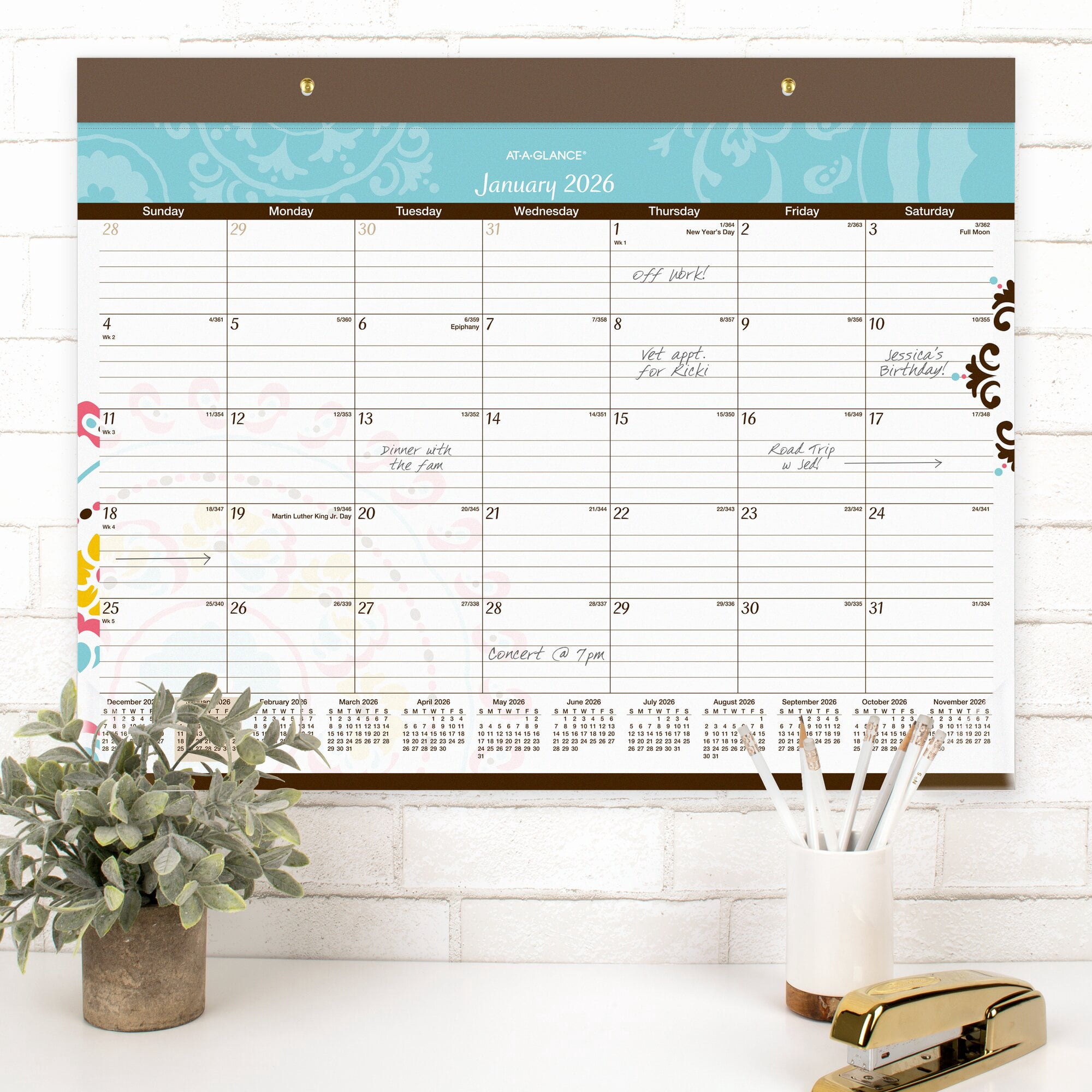 AT-A-GLANCE Suzani 2026 Monthly Desk Pad Calendar Standard 21 34 x 17 - Desk Pad