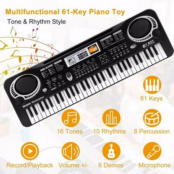 61 Keys Digital Music Electronic Keyboard Electric Piano Musical Instrument Kids Learning Keyboard w/ Microphone For Beginners Kids Girls Boys Adults