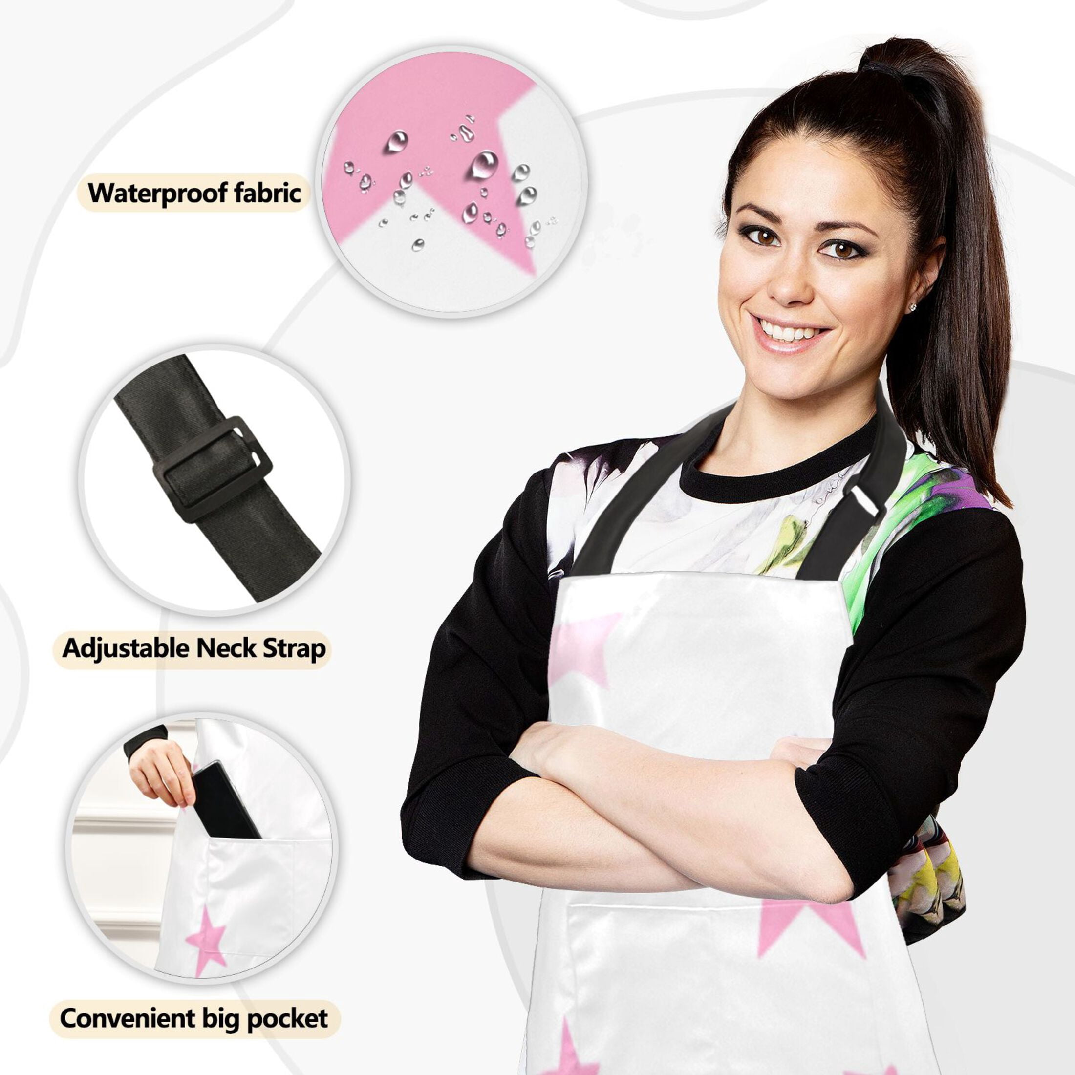 Christmas Tree and Pink Star 5 Pcs Kitchen Set Heat Resistant Oven Mitts and Non-Slip Pot Holders with Adjustable Cooking Apron