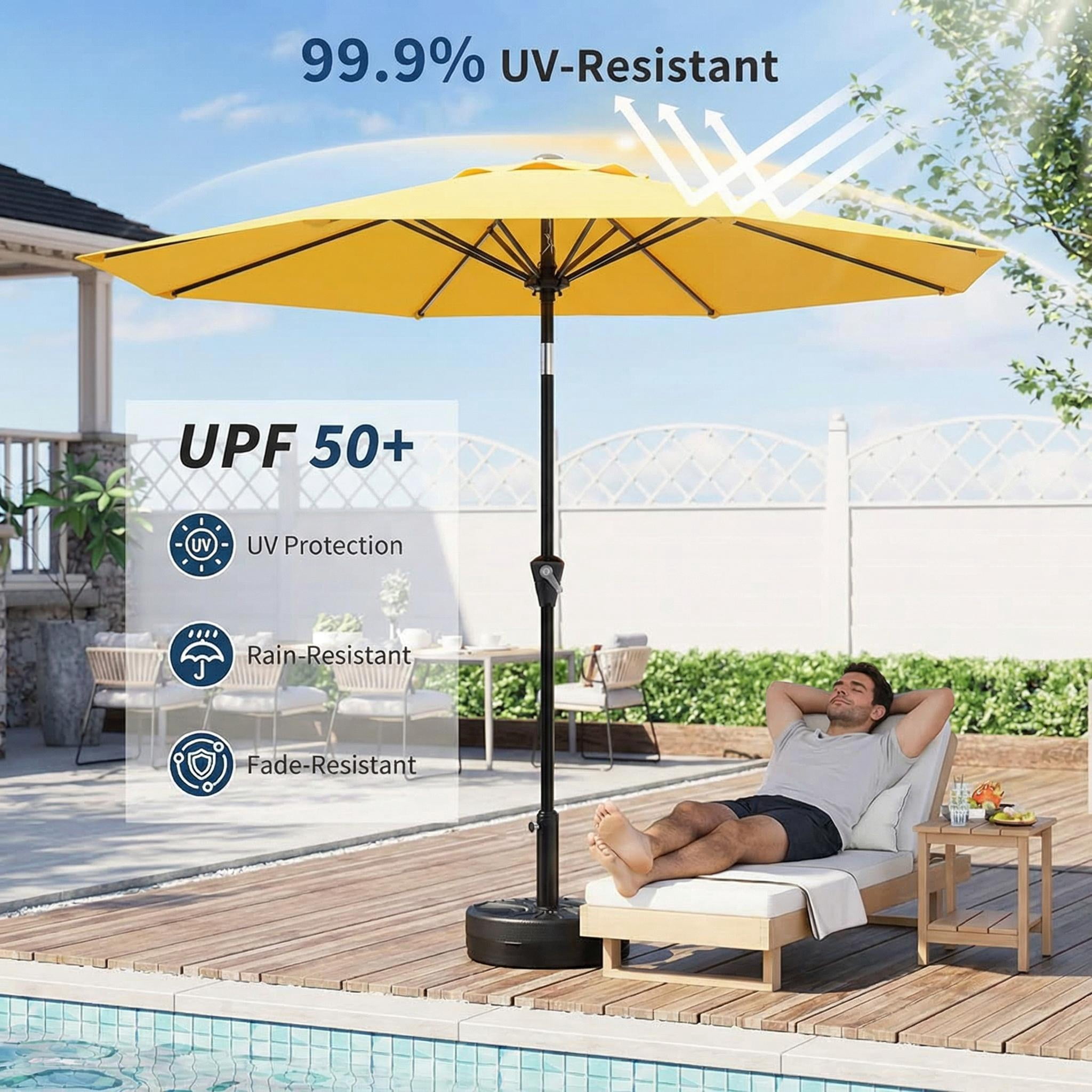 9' Outdoor Patio Umbrella, Outdoor Table Umbrella, Yard Umbrella, Market Umbrella with 8 Sturdy Ribs, Push Button Tilt and Crank