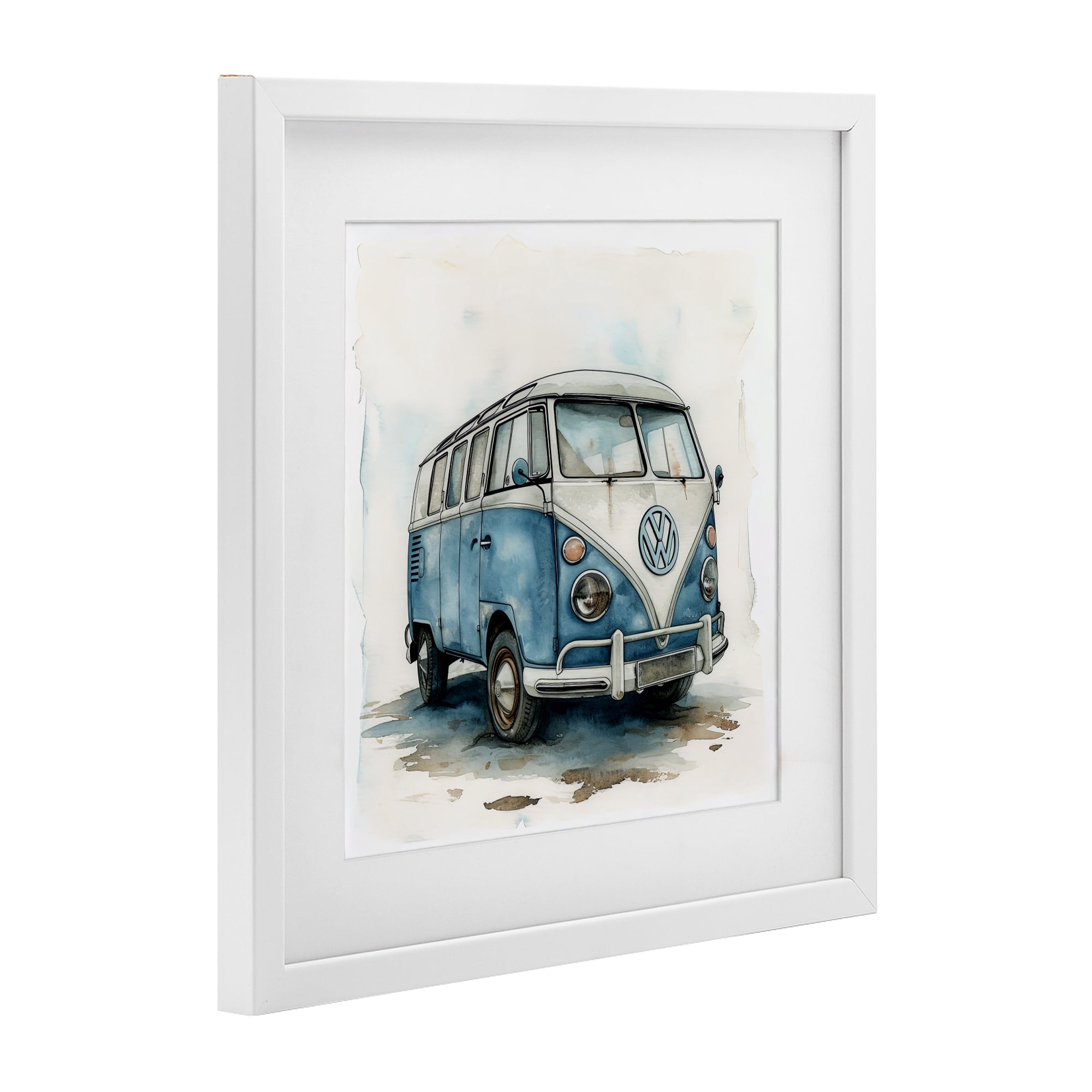 Stupell Industries Sky Blue Surf Van White Framed Print Under Glass, design by Ray Powers
