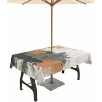 Vintage Sage Green Orange Outdoor Tablecloth - 60x84 Inch Rectangle Dining Table Cover, Modern Abstract Art Waterproof Outdoor Table Cloth with Umbrella Hole & Zipper for Picnic/Patio/Party