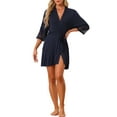 thumbnail image 1 of Bata ligera corta para mujer INSPIRE CHIC, de algodón, delgada, pijama suave, ropa de casa para damas, talla XL, azul marino, 1 of 6