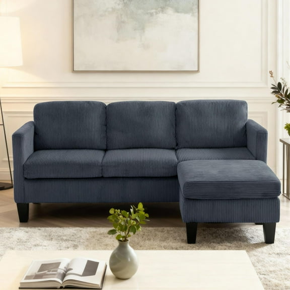 Gewnee L-Shaped Sofa,Modern Three-Seaters Upholstered Sofa,Equipped with Storage Ottoman and Side Pockets,Removable Backrest Cushion.Suitable for Apartments and Living Rooms.Dark Grey
