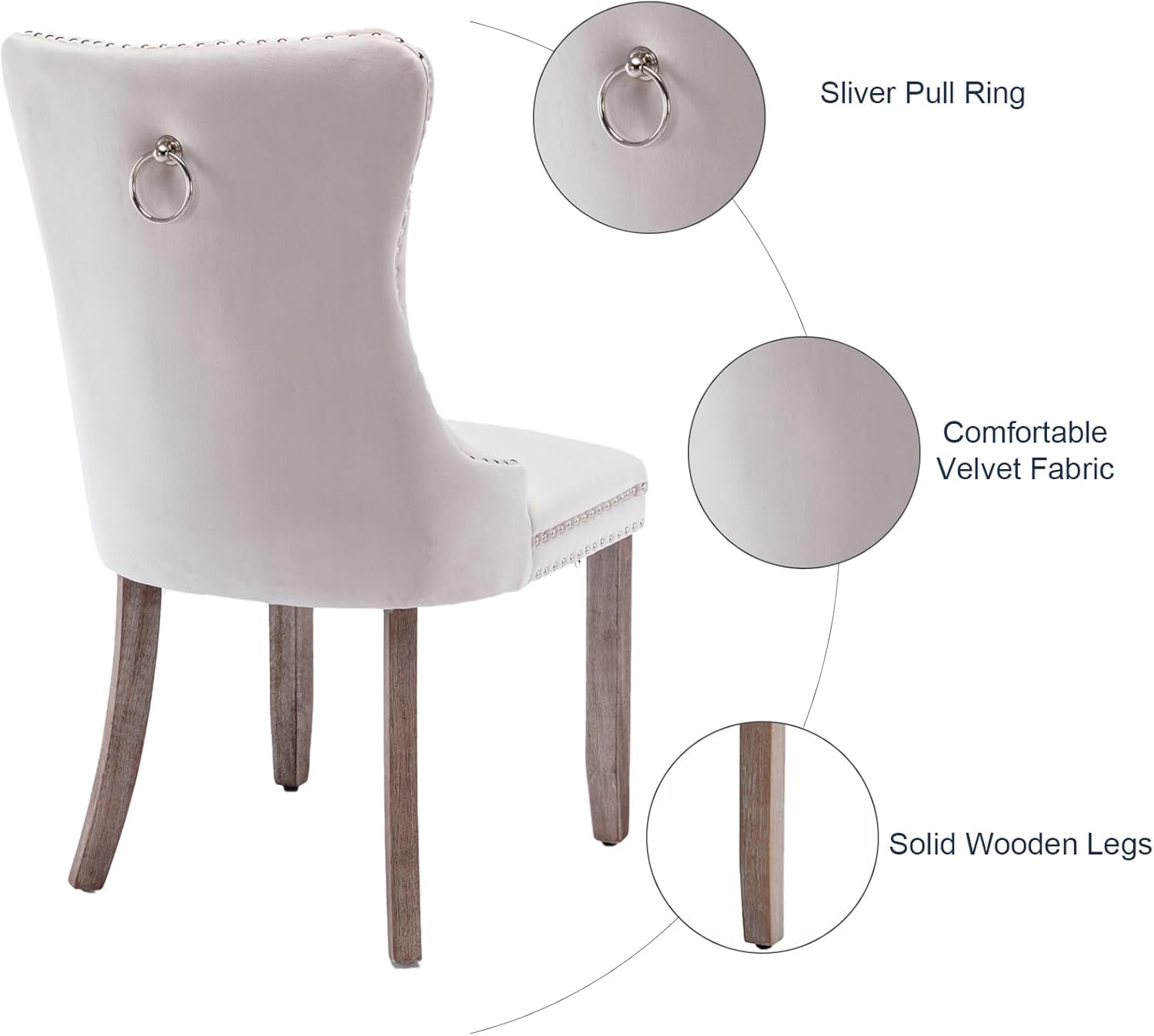 MOONMISS Dining Chairs 2-Pcs Set, High-end Velvet Upholstered Accent Chairs Button Tufted Dining Chairs with Back Ring Pull and Nailhead Trim,Beige