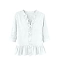 thumbnail image 6 of CLOISE 3/4 Length Sleeve Womens Tops Blouses Dressy Casual Plus Size Ruffle Shirts Solid Color V Neck Pullover Cotton Blend Elegant Fall Clothes White XL, 6 of 6