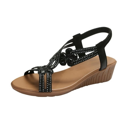 

PMUYBHF Female Sandals Women Comfortable Wide Women s Summer Fashion Open Toe Wedge Elastic Sandals Beach Outing Sandals Black 39