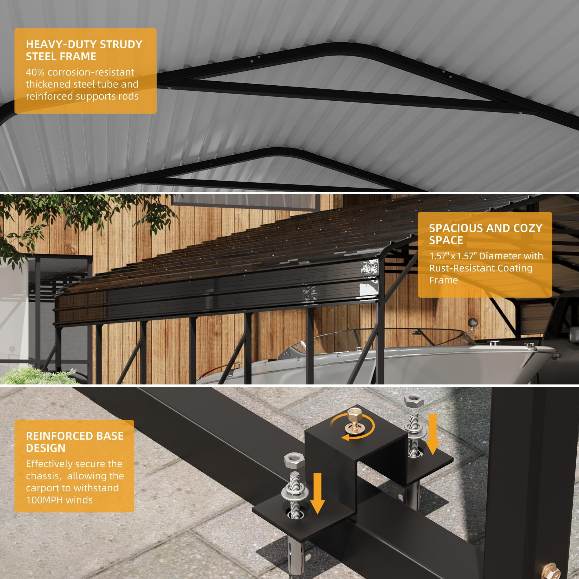 20'X30' Heavy Duty Metal Carport with Galvanized Roof - All-Metal Weatherproof Garage Shelter for Cars, Trucks, Boats, Tractors (Reinforced Side Posts, Ships in 5 Packages)