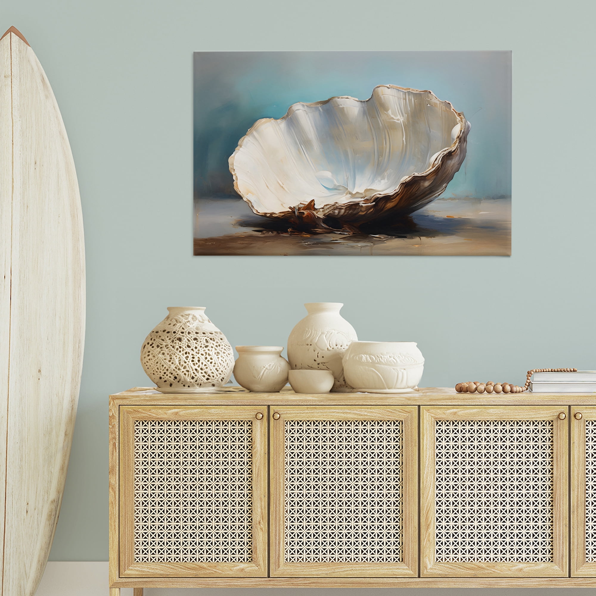 Stupell Industries Neutral Shell Still Life Nautical & Beach Painting Wrapped Canvas Art Print Wall Art, 45 x 30